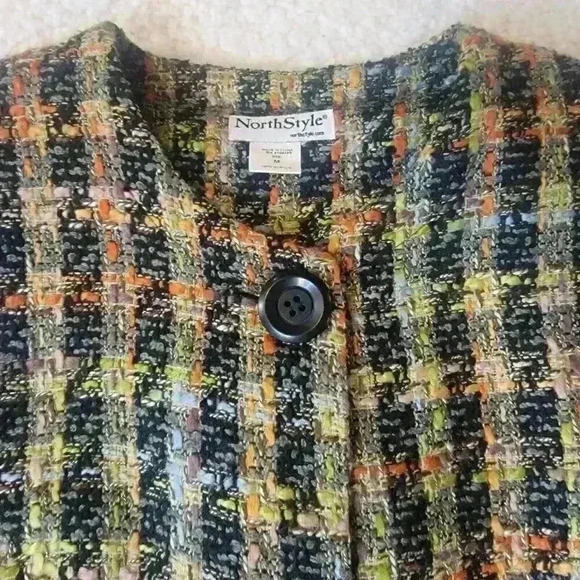 NorthStyle Blazer Jacket Womens Medium Black Colorful Tweed Mod Retro Swing - Picture 13 of 13